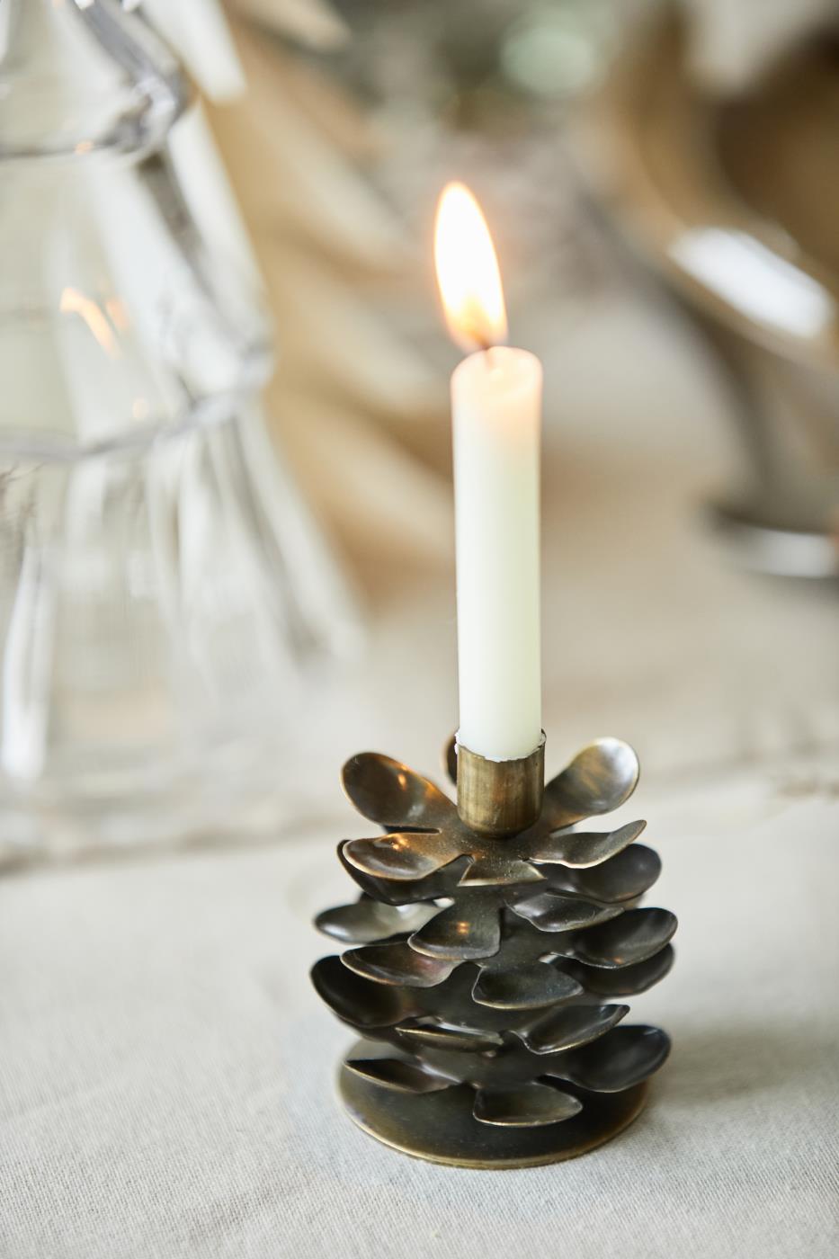 Handmade Metal Pinecone Taper Candle Holder | lg